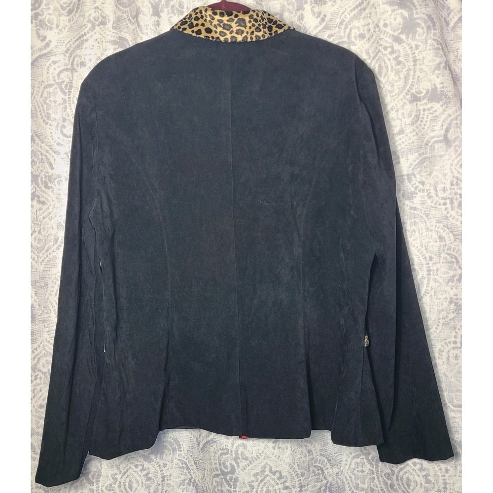 Vtg Jessica Howard Jacket Sz 14 Black Leopard Faux Fur Zip Career Y2k EUC - Picture 3 of 4
